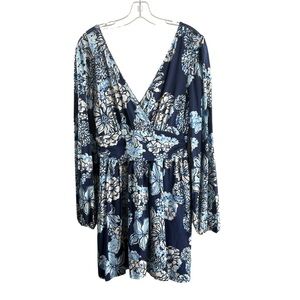 LILLY PULITZER SIZE MEDIUM NAVY/BLUE PRINT LONG SLEEVE RAYON BLEND SKORT DRESS